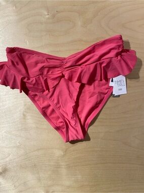 Time and Tru Women's Pink Ruffle Bikini Bottoms Large (12-14) (RG)